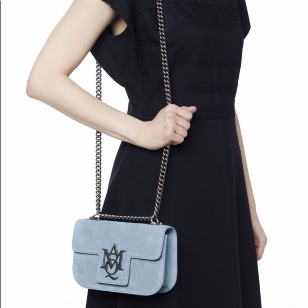 McQueen Light Blue Suede Leather Shoulder Bag